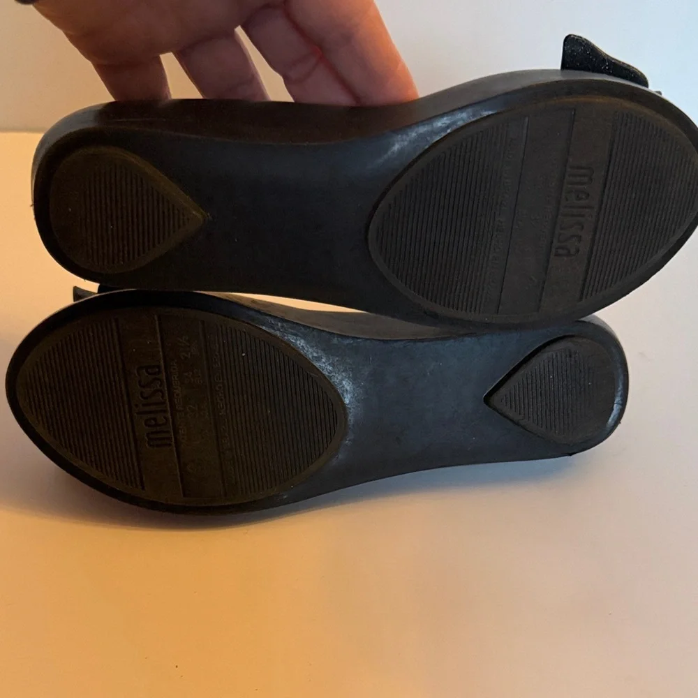 MEL Mini Melissa Ultra Girl sz 2 3 Black Ballet Jelly Flats peep toe bow
